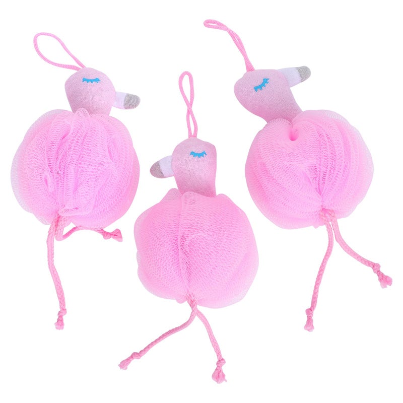 Pink Flamingo Bath Shower Pouf 3 Pack Exfoliating Body Wash Sponge Mesh Ball For Adults - Image 2