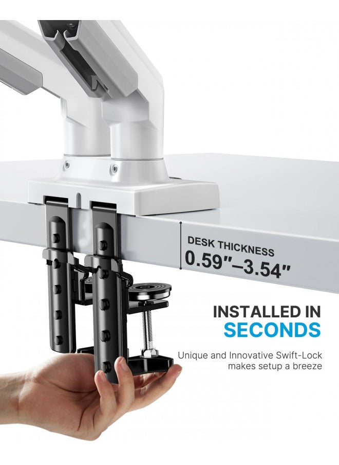 HUANUO HUANUO Dual Monitor Stand - Full Adjustable Monitor Desk Mount Swivel Vesa Bracket with C Clamp, Grommet Mounting Base for 13 to 32 Inch Computer Screens - Each Arm Holds 4.4 to 19.8lbs - Whtie  - Image 3
