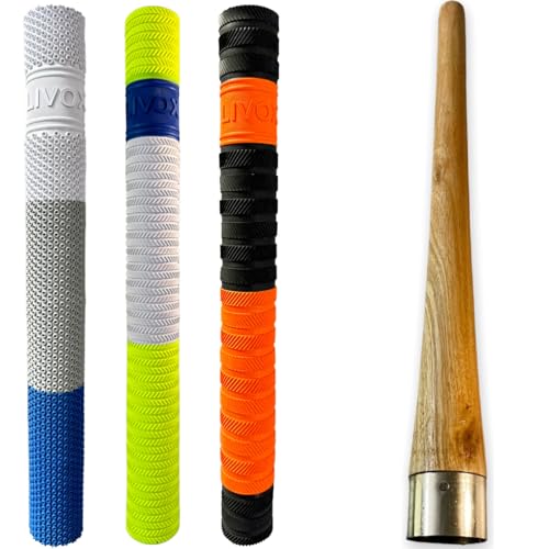 LIVOX Rubber Cricket Bat Grips Mix Texture Design With Wooden Grip Cone, Bat Handle Grip for Cricket Bat (pack of 4) - Image 1