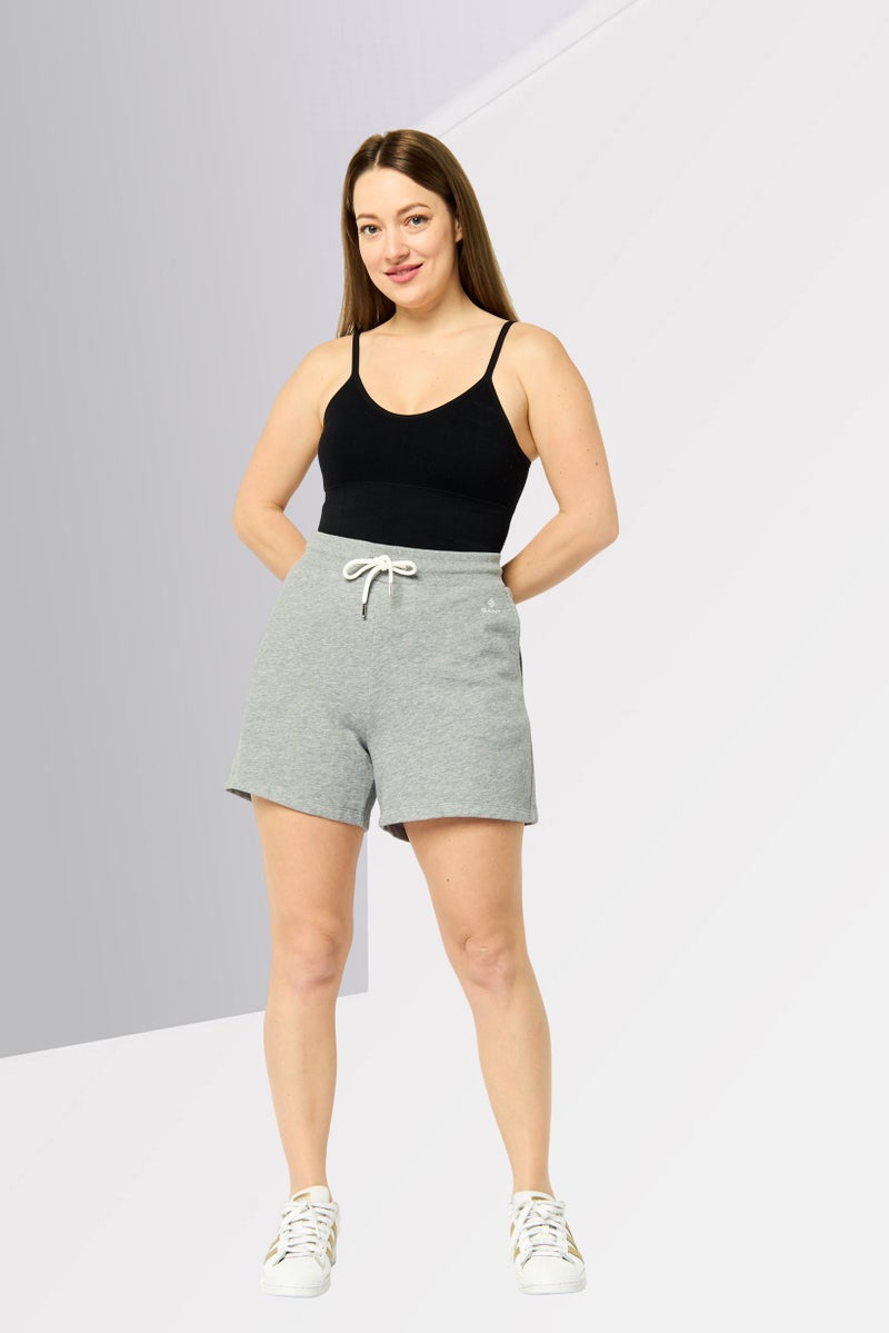 GANT Women Drawstring Embroidered Logo Basic Shorts, Grey - Image 2