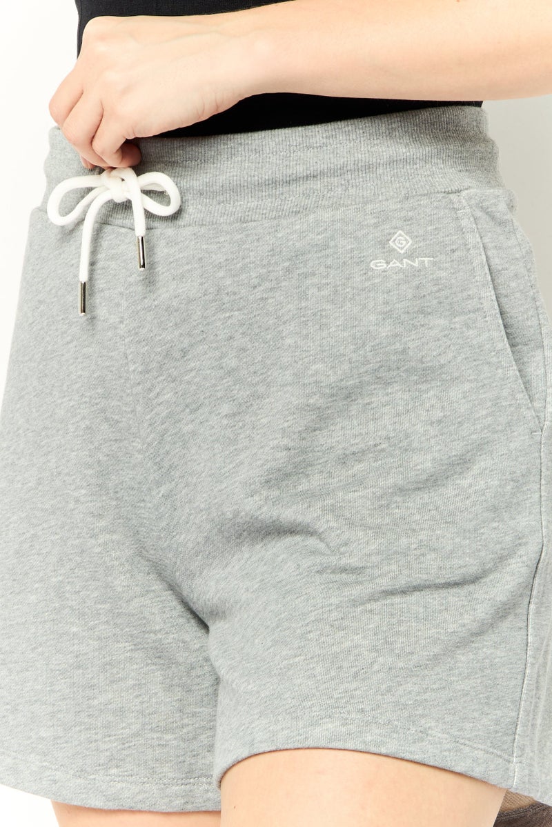 GANT Women Drawstring Embroidered Logo Basic Shorts, Grey - Image 3