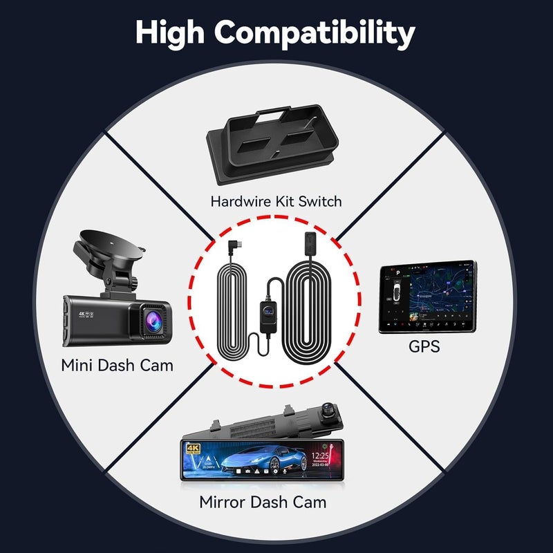 REDTIGER Dash Cam OBD Hardwire Kit Power Cable Type USB C Port,10FT 12V-24V to 5V,for Dash Camera, Low Voltage Protection - Image 3