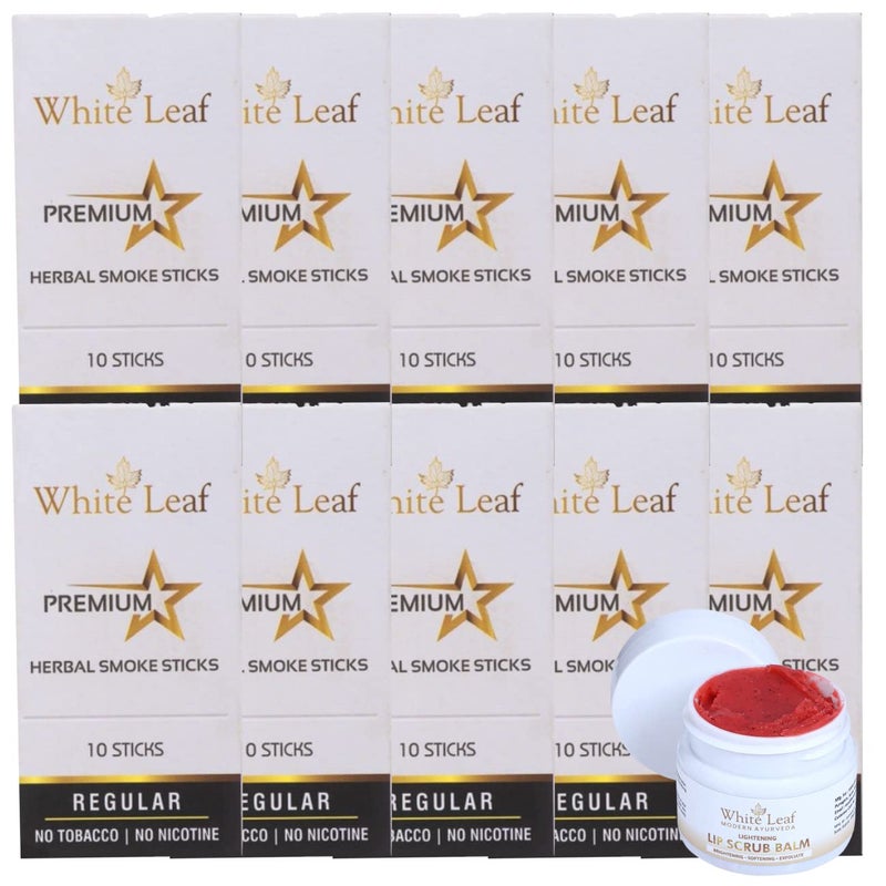 White Leaf White Leaf Ayurvedic  Herbal Cigarette Regular Flavour With Lip Scrub for Smokers Brightening Dark Lips100 Sticks With 20gm lip scrub  - Image 1