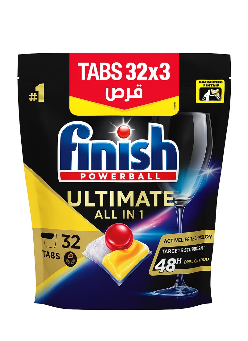 Finish Lemon Sparkle Powerball Quantum Ultimate Dishwasher Detergent 32 Tablets Pack of 3  - Image 1