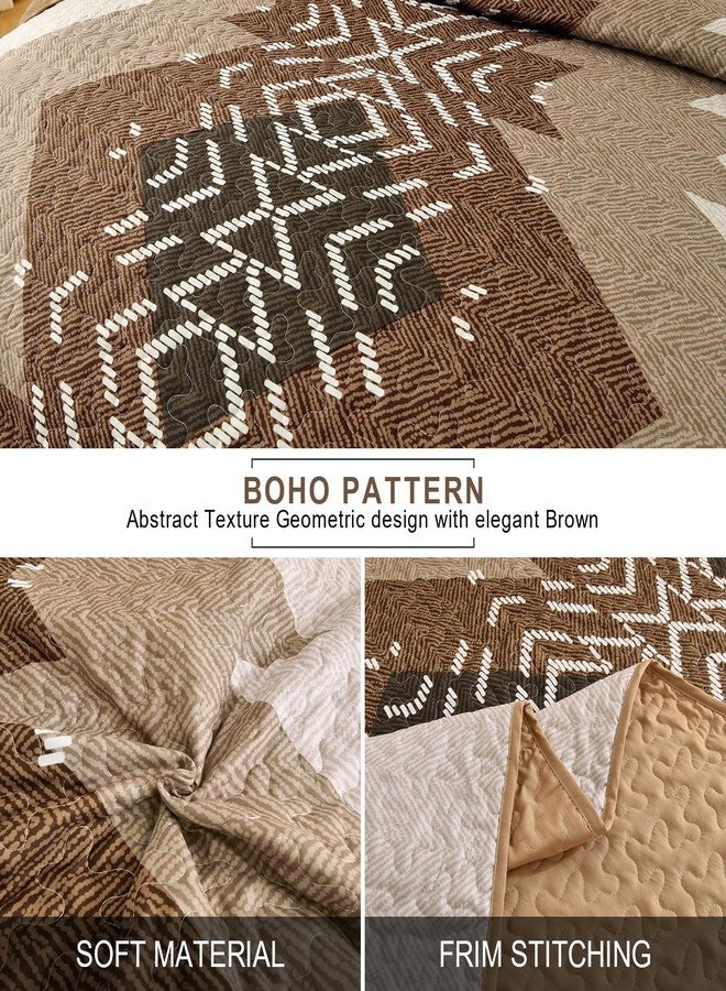 Dintszyayue Boho Queen Size Quilt Set,3 Pieces Aztec Texture Bedding Coverlet Set Brown Bedspread Coverlet Set Soft Microfiber Bed Cover Bohemian Lightweight Bedding Set for All Season(Brown,90"x96") - Image 4