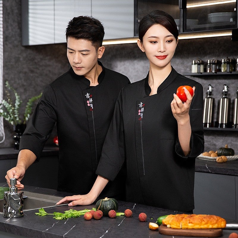 Chef Work Clothes Long Sleeve Men'S And Women'S Dining Chef Clothes Printed Embroidered Back Kitchen Chef Clothes - Image 3