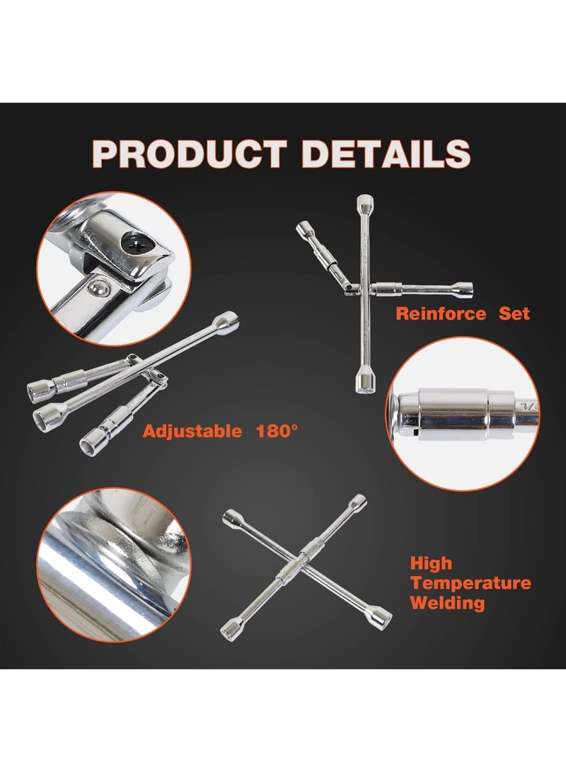 Beauenty Folding Lug Wrench 4 Way,14-Inch + Metric Tire Cross Wrench Universal and Foldable Wheel Wrench for Car,Trucks… - Image 2