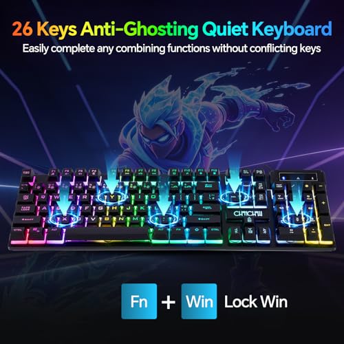 CHONCHOW Gaming Keyboard Mouse Mousepad and Headset with mic Combo All in One USB Wired RGB Backlit Rainbow Side Button Gamer Bundle Set Compatible with PC Windows Xbox one PS4 PS5(Black) - Image 4