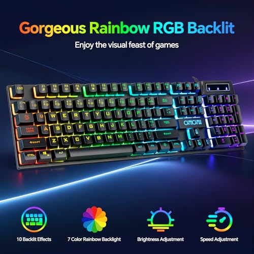 CHONCHOW Gaming Keyboard Mouse Mousepad and Headset with mic Combo All in One USB Wired RGB Backlit Rainbow Side Button Gamer Bundle Set Compatible with PC Windows Xbox one PS4 PS5(Black) - Image 2