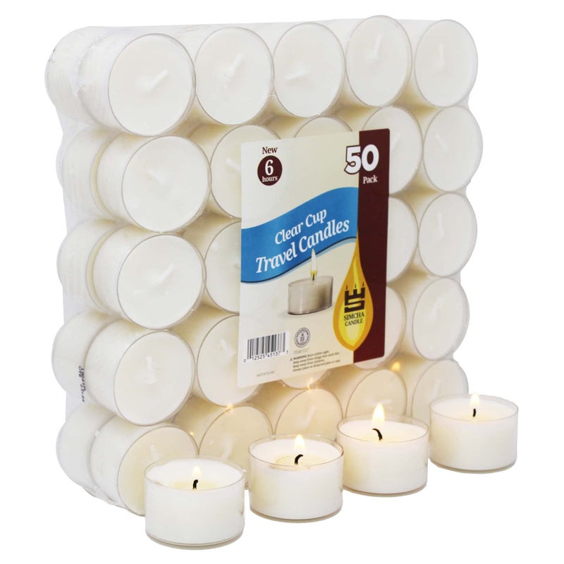 Clear Cup Tea Light Candles Unscented 6 Hour Long Burning Time 50 Pack Tealight Candle