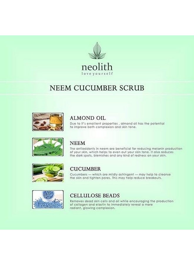SHYRC Neem Cucumber Scrub || Winter Scrub || Exfoliating Face Scrub For Acne Prone Skin, Reduce Blackheads & Whiteheads, Ideal For Dry & Dull Skin, With Almond Oil, ECOCERT Certified raw materials, Paraben & Sulphate Free -100 gm || For Women & Men - Image 5