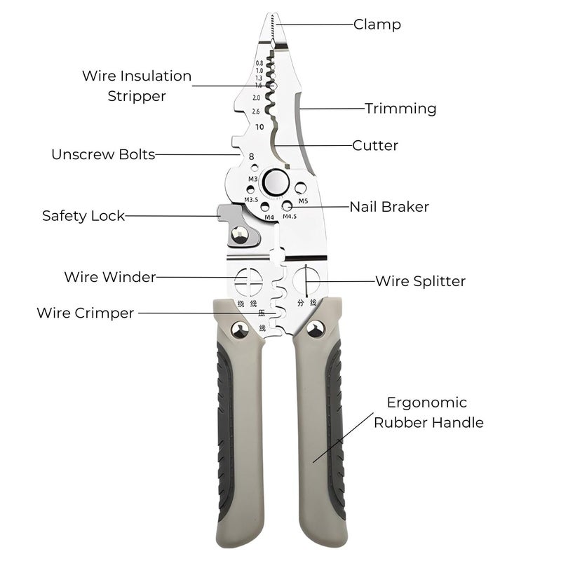 Zaptec Zaptec Wire Stripper MultiFunction Plier Crimping Tool Winder Electrical Wire Cutter Wire Strippers Cable Stripper Needle Nose Pliers Hand Tool Comfortable Rubber Grip  - Image 2