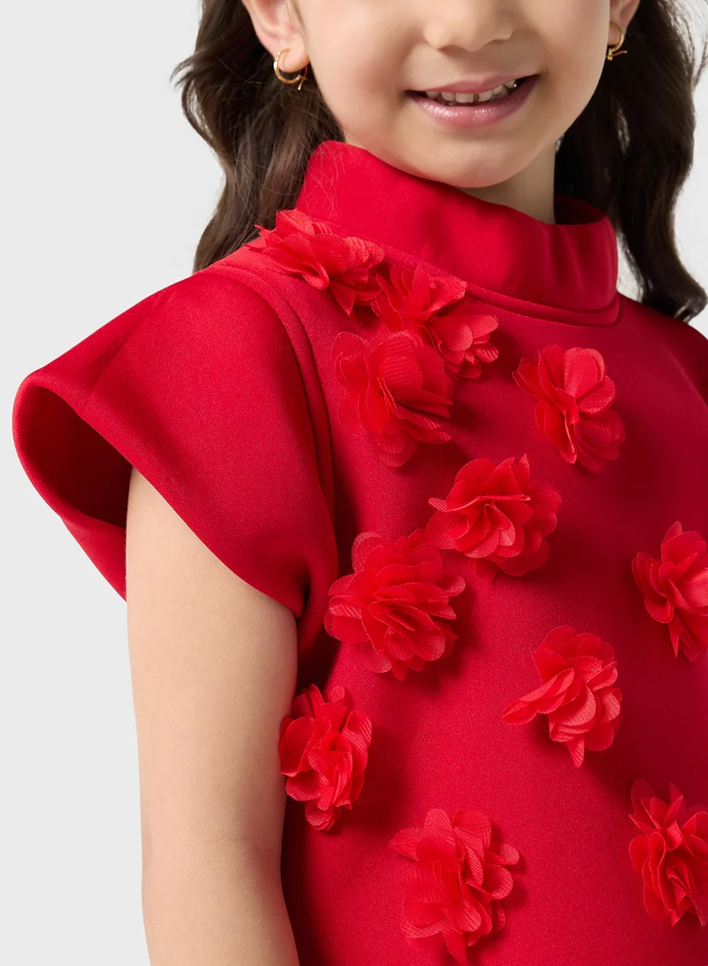 Little Golden Apple Little Short Sleeves With Flower Dress