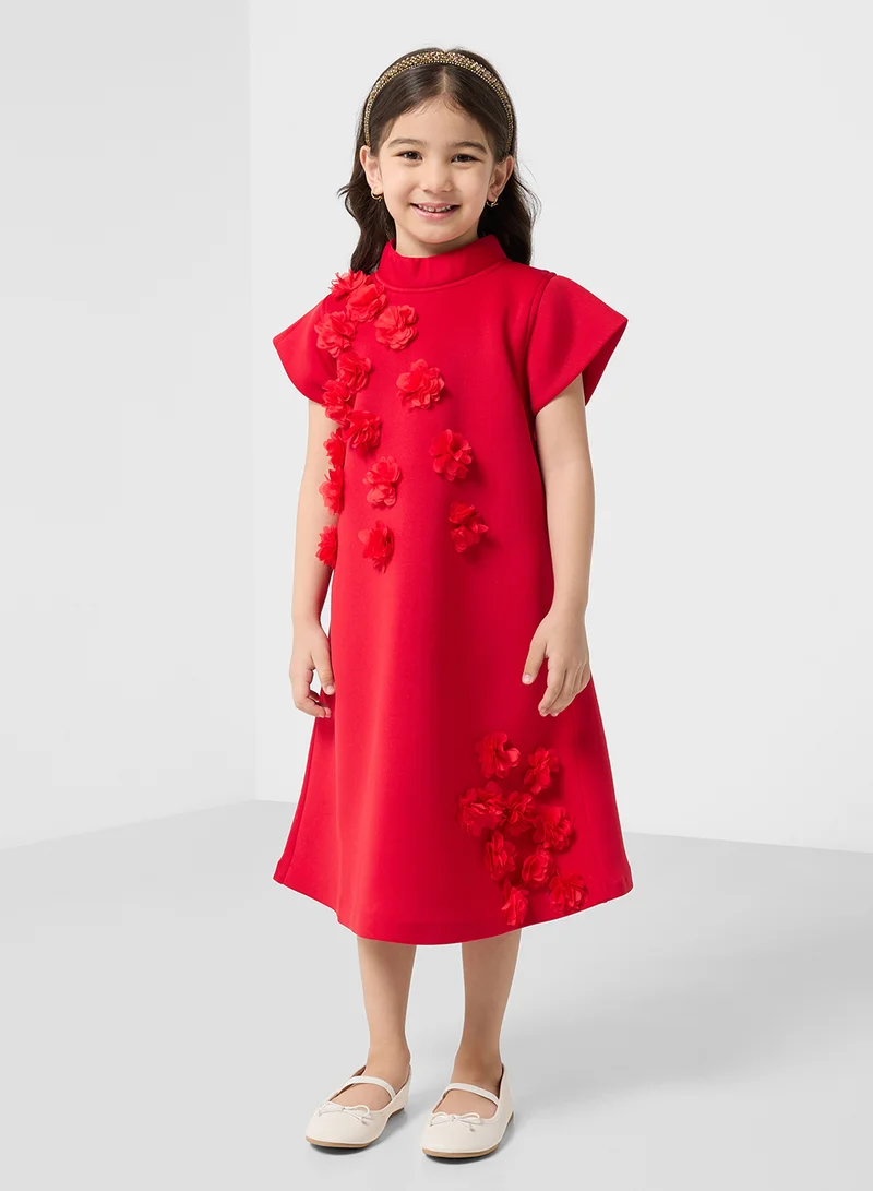 Little Golden Apple Little Short Sleeves With Flower Dress