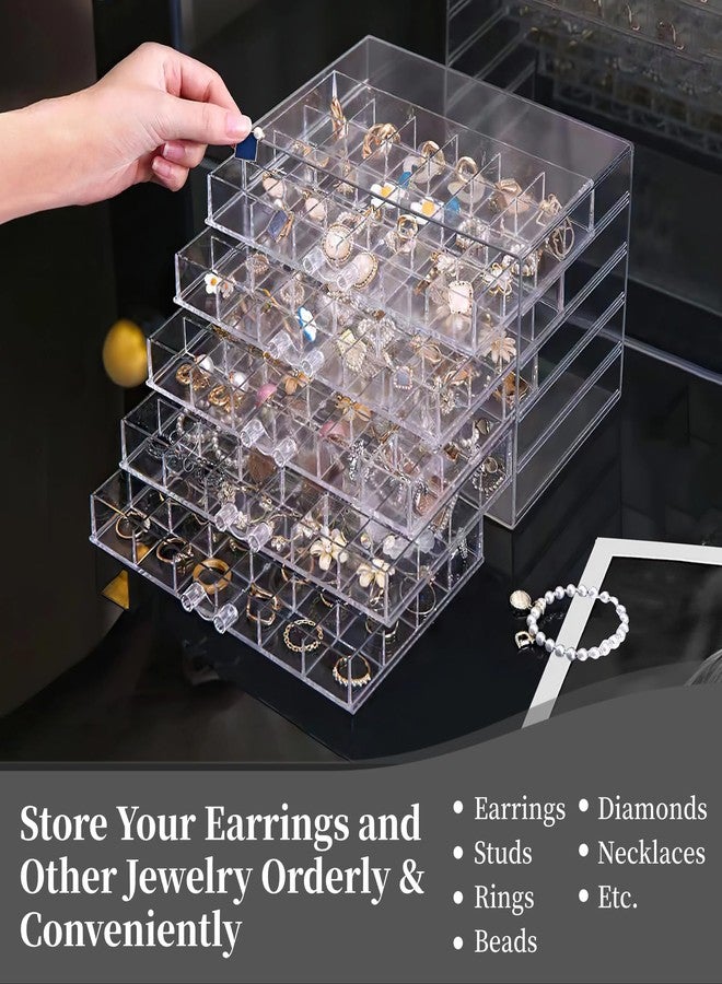 Homaisson Earring Storage Box Organizer, Acrylic Jewelry Storage Box Holder with 5 Drawers, Transparent Jewelry Display Stand with 120 Small Compartments, Earring Gift Box for Women - Image 3