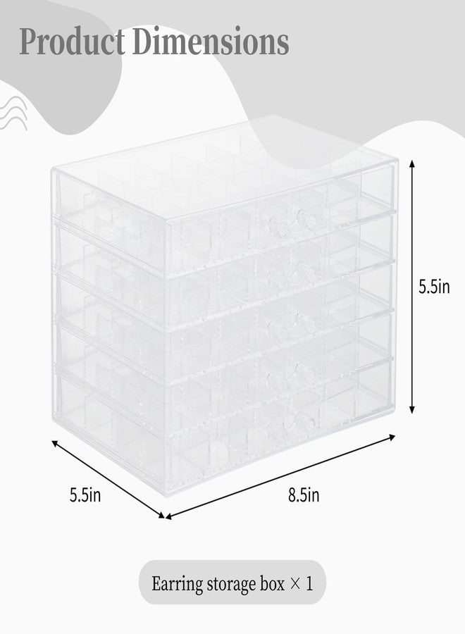 Homaisson Earring Storage Box Organizer, Acrylic Jewelry Storage Box Holder with 5 Drawers, Transparent Jewelry Display Stand with 120 Small Compartments, Earring Gift Box for Women - Image 5