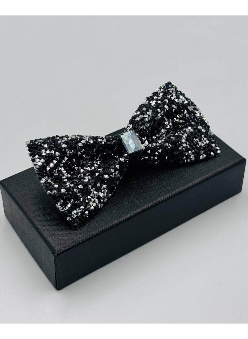 House Of Tailors أناقة كلاسيكية: ربطة عنق سوداء وفضية مزينة بالحجارة