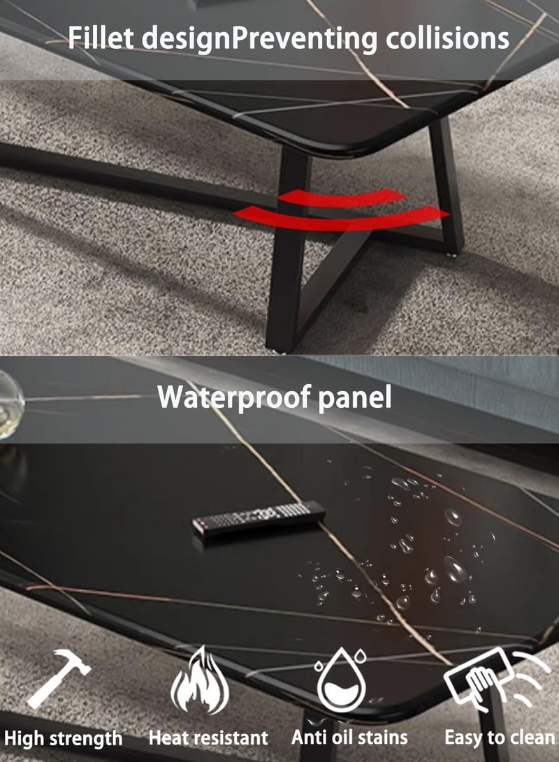 VUCATIN Coffee Table Desk Light Luxury Creative Tea Table Rectangular Tea Table Steel Frame Legs Stylish Large Desktop Coffee Table Stable Load-bearing (Black) - Image 2