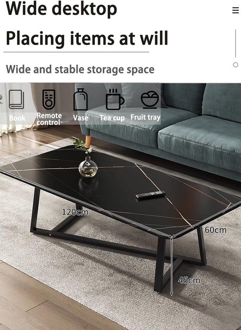 VUCATIN Coffee Table Desk Light Luxury Creative Tea Table Rectangular Tea Table Steel Frame Legs Stylish Large Desktop Coffee Table Stable Load-bearing (Black) - Image 4