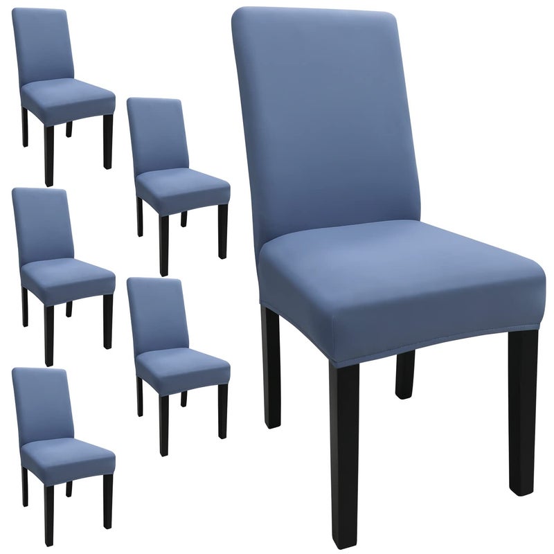Keyroal Dining Room Chair Covers Set of 6 Stretch Solid Color Parsons Chair Slipcovers Spandex Removable Washable Kitchen Chair Protector Cover for Dining Room Hotel CeremonyGrey Blue