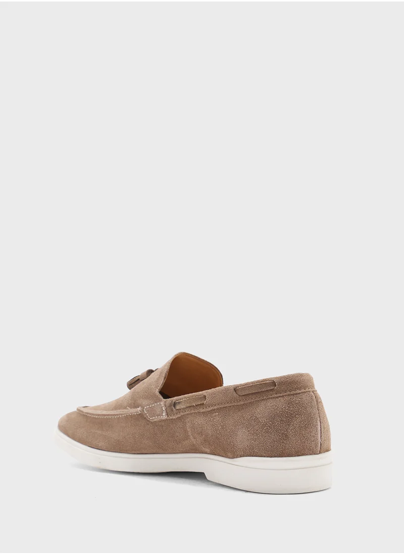 Robert Wood Genuine Suede Leather Tassel Detail Smart Loafers