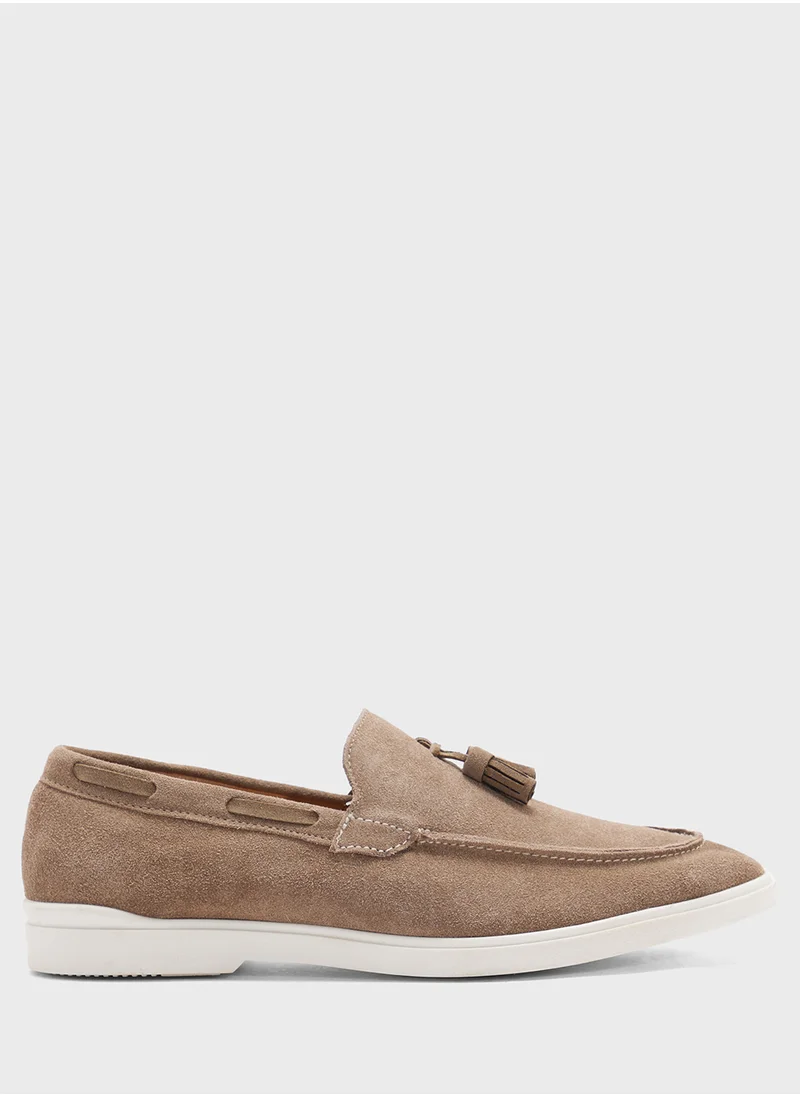 Robert Wood Genuine Suede Leather Tassel Detail Smart Loafers