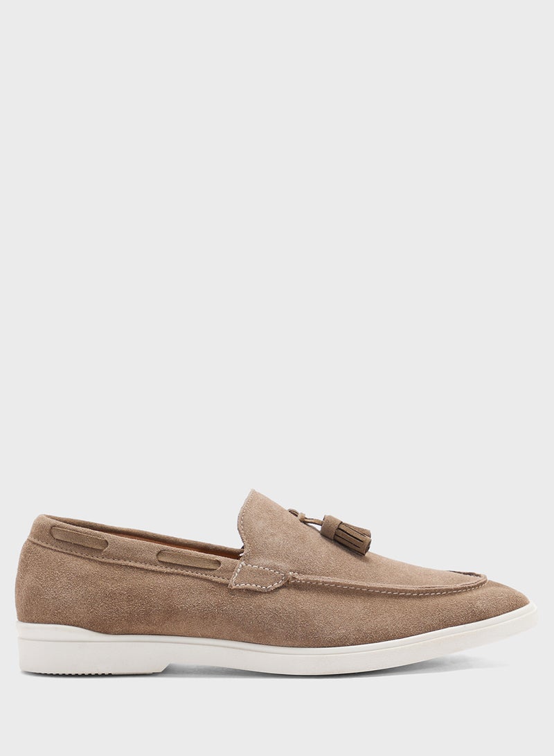 Robert Wood Genuine Suede Leather Tassel Detail Smart Loafers - Image 1