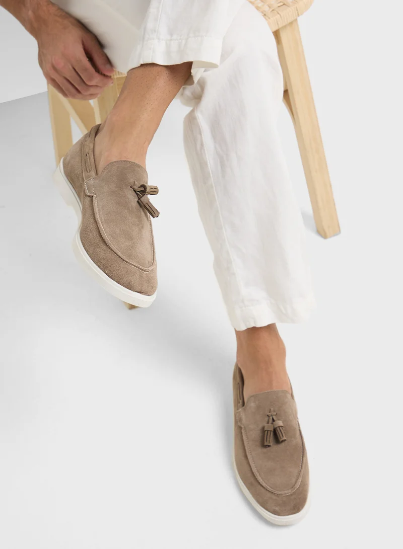 Robert Wood Genuine Suede Leather Tassel Detail Smart Loafers