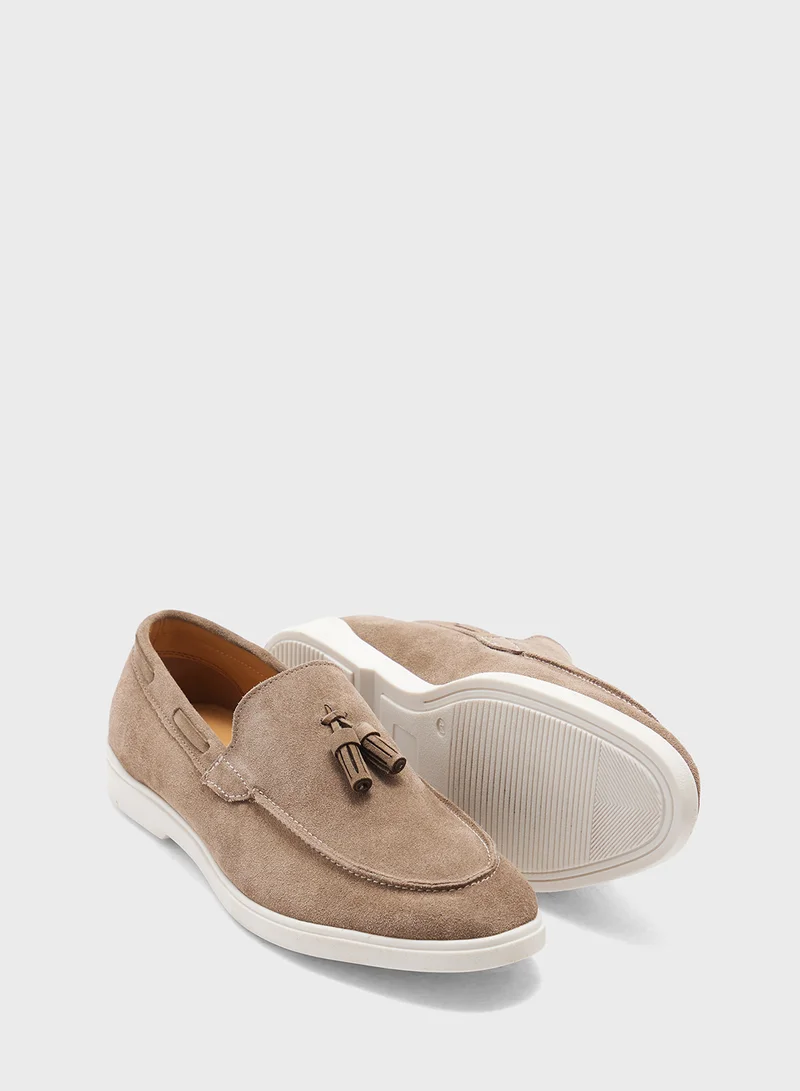Robert Wood Genuine Suede Leather Tassel Detail Smart Loafers
