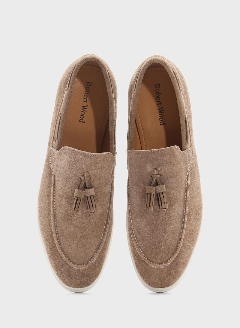 Robert Wood Genuine Suede Leather Tassel Detail Smart Loafers