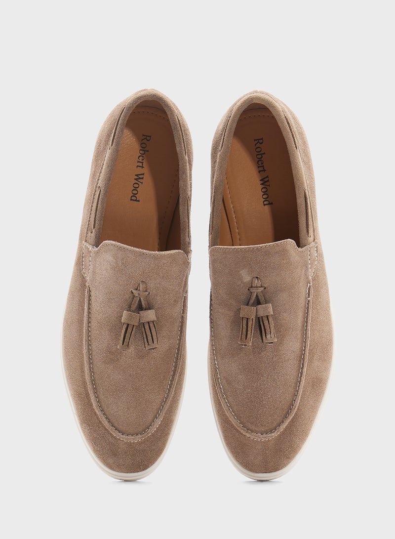 Robert Wood Genuine Suede Leather Tassel Detail Smart Loafers - Image 4