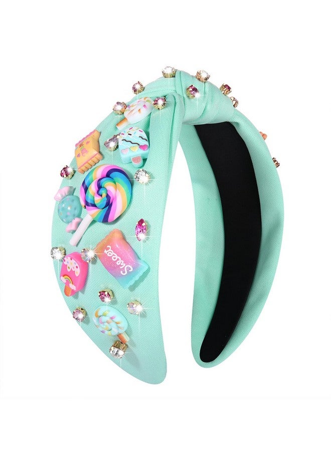 HSWE Knotted Headband For Women Lollipop Candy Charms Crystal Jeweled Embellished Top Knot Hairband Statement Wide Turban Hair Hoop Funny Gifts For Girls Sister Birthday Xmas Holiday Party - Image 1