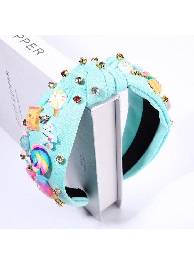 HSWE Knotted Headband For Women Lollipop Candy Charms Crystal Jeweled Embellished Top Knot Hairband Statement Wide Turban Hair Hoop Funny Gifts For Girls Sister Birthday Xmas Holiday Party - Image 3