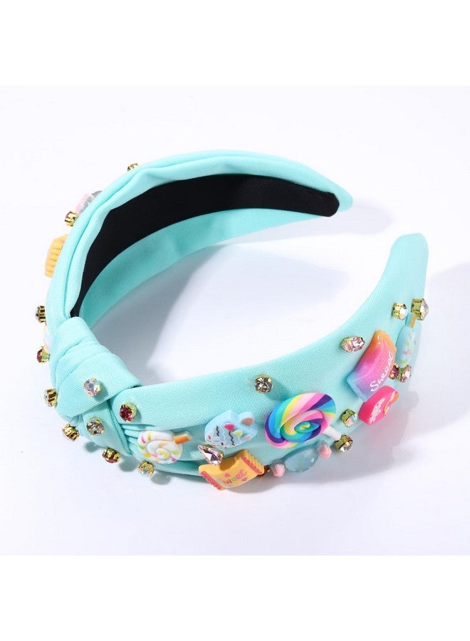 HSWE Knotted Headband For Women Lollipop Candy Charms Crystal Jeweled Embellished Top Knot Hairband Statement Wide Turban Hair Hoop Funny Gifts For Girls Sister Birthday Xmas Holiday Party - Image 2
