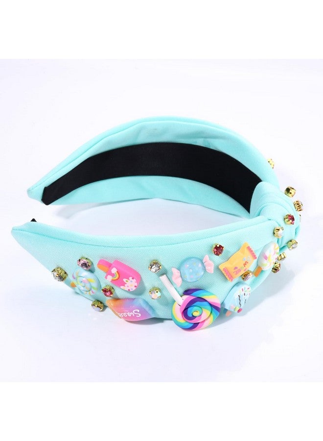 HSWE Knotted Headband For Women Lollipop Candy Charms Crystal Jeweled Embellished Top Knot Hairband Statement Wide Turban Hair Hoop Funny Gifts For Girls Sister Birthday Xmas Holiday Party - Image 4