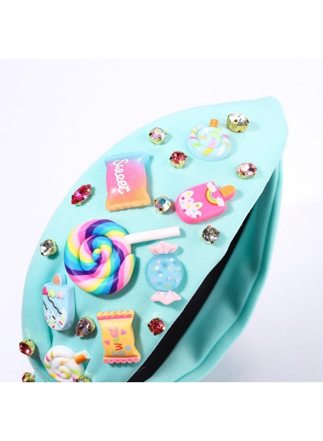 HSWE Knotted Headband For Women Lollipop Candy Charms Crystal Jeweled Embellished Top Knot Hairband Statement Wide Turban Hair Hoop Funny Gifts For Girls Sister Birthday Xmas Holiday Party - Image 5