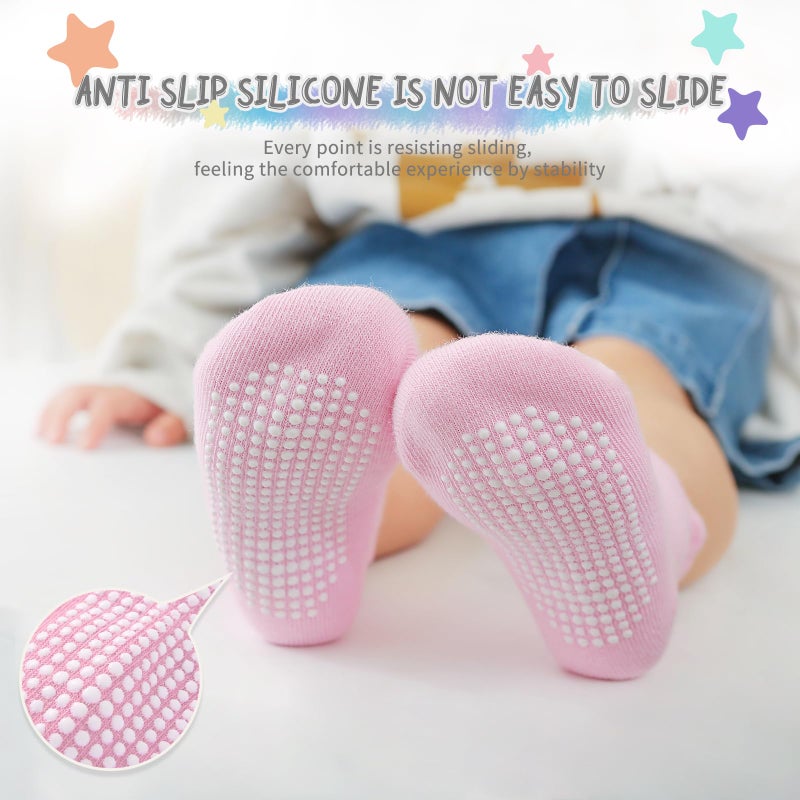 Aroveea Baby Toddle Socks Grip Non Slip Kids Boys Girls Cotton 12 Pack Ankle Cute Newborn Socks 1-3T - Image 5