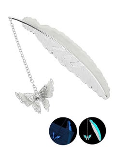 Generic Feather Luminous Metal Bookmark, Vintage Handmade 3D Butterfly Pendant Book Markers, Retro Simple Creative Birthday Gifts (Silver)  - Image 1