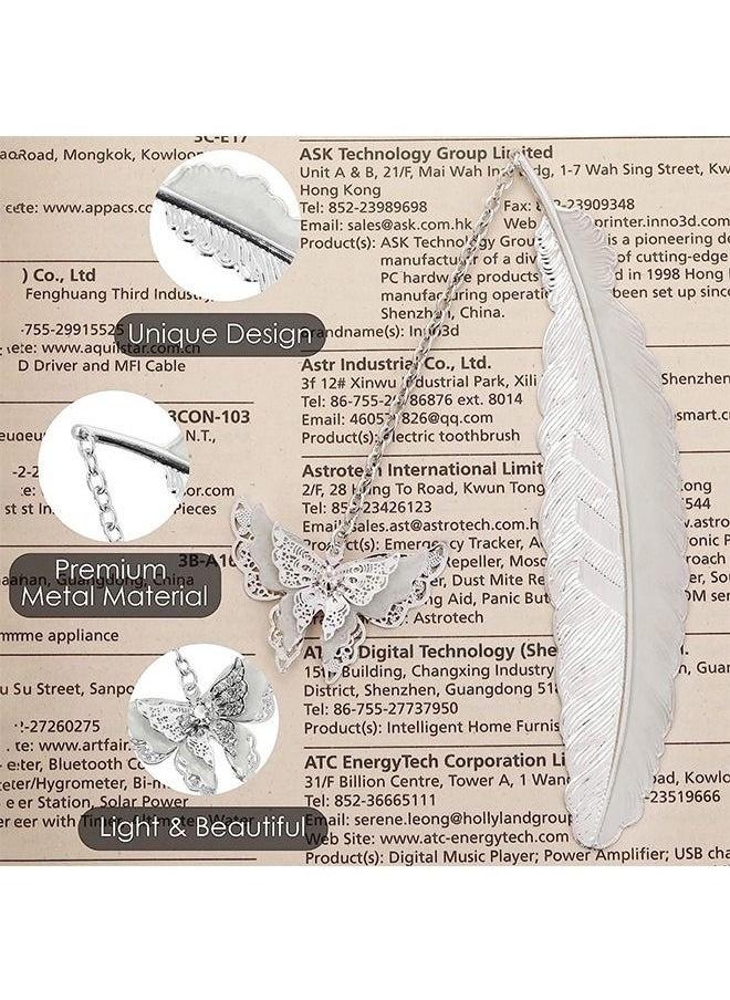 Generic - Feather Luminous Metal Bookmark, Vintage Handmade 3D Butterfly Pendant Book Markers, Retro Simple Creative Birthday Gifts (Silver) - Image 1
