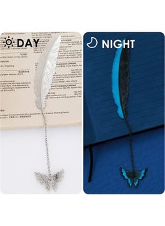 Generic Feather Luminous Metal Bookmark, Vintage Handmade 3D Butterfly Pendant Book Markers, Retro Simple Creative Birthday Gifts (Silver)  - Image 5