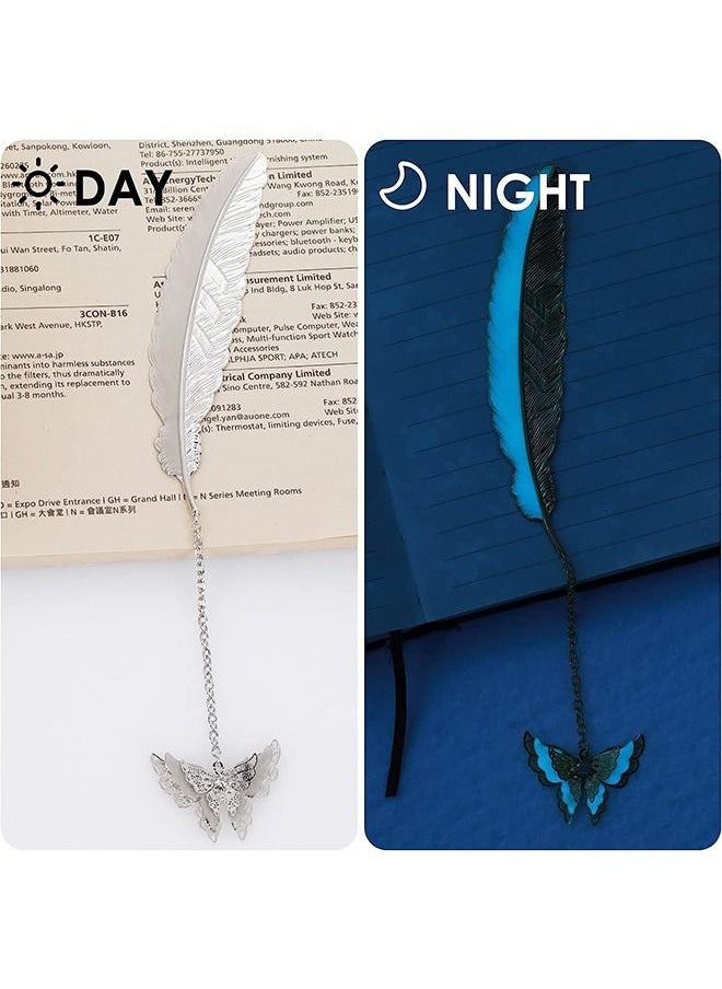 Generic - Feather Luminous Metal Bookmark, Vintage Handmade 3D Butterfly Pendant Book Markers, Retro Simple Creative Birthday Gifts (Silver) - Image 1
