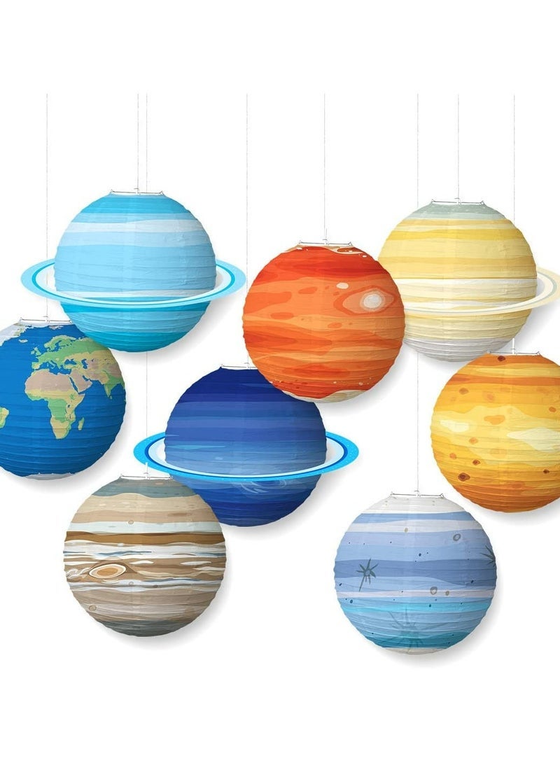 Planet Paper Lanterns, 12 Outer Space Party Decorations, Solar System Planets Lantern for Kids Space Theme Party Birthday Room Decorations, 8PCS Starry Sky Paper Lantern Kids Party Decoration