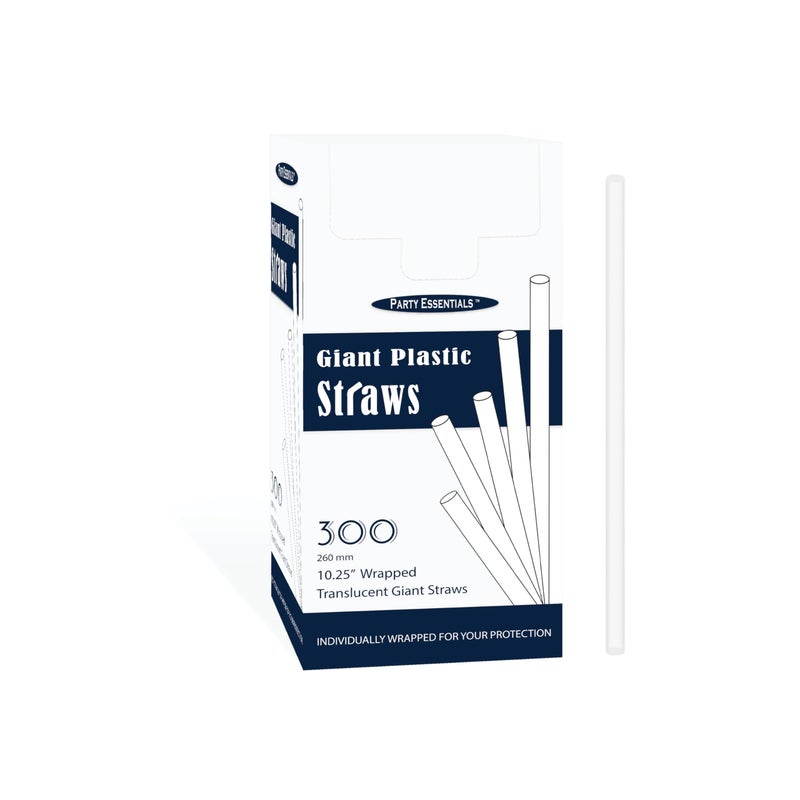 Party Essentials Disposable Plastic Drinking Straws, 10.25" Giant/300 Count, Individually Wrapped Clear - Image 4