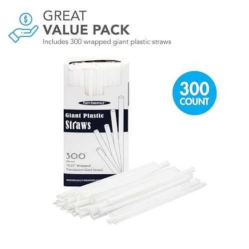 Party Essentials Disposable Plastic Drinking Straws, 10.25" Giant/300 Count, Individually Wrapped Clear - Image 3