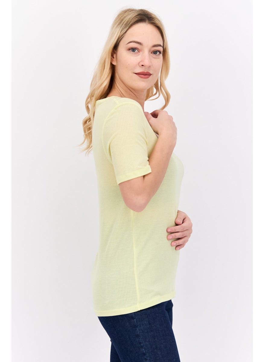 Scotch & Soda Women Square Neck Short Sleeve Ribbed Top, Yellow  - Image 4