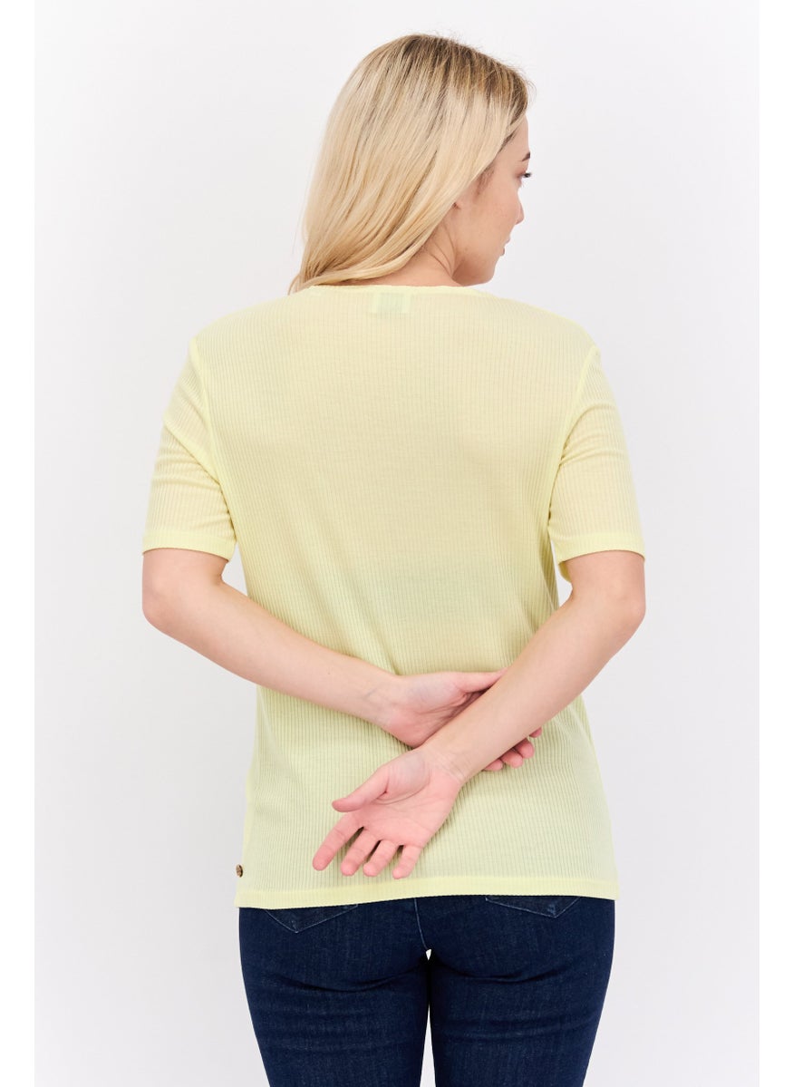 Scotch & Soda Women Square Neck Short Sleeve Ribbed Top, Yellow  - Image 3