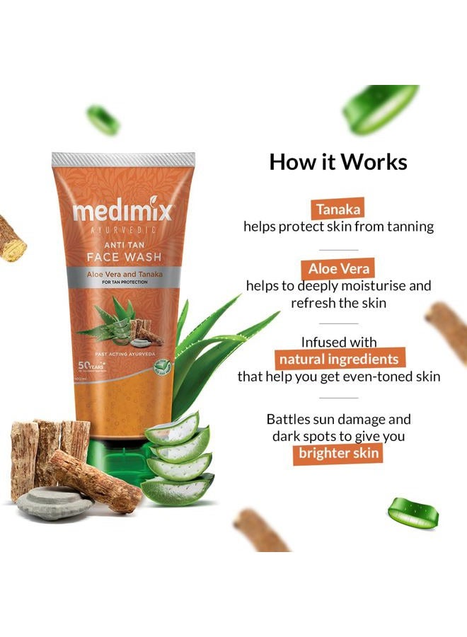 Medimix Ayurvedic Anti Tan Face Wash for tan protection| With Aloe vera and Tanaka| 100 ml (Pack of 2) - Image 3