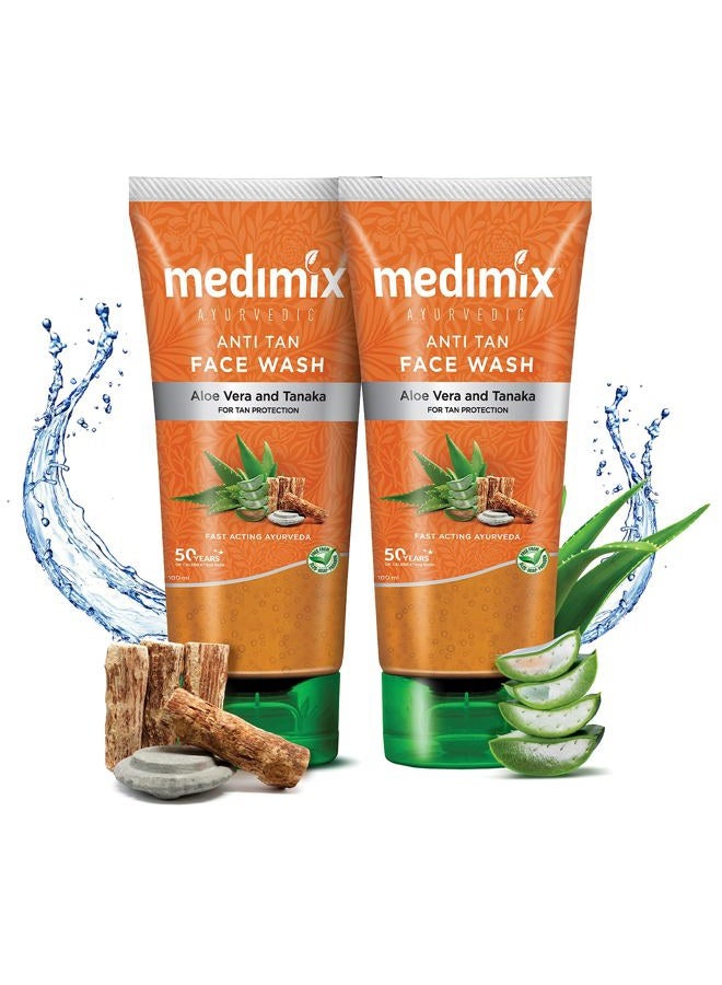 Medimix Ayurvedic Anti Tan Face Wash for tan protection| With Aloe vera and Tanaka| 100 ml (Pack of 2) - Image 1