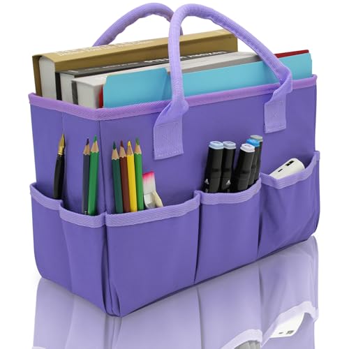 Cupohus Art Organizer Craft Storage Tote Bag with Pockets and Hadles, Oxford Fabric Carrying Caddy for Teacher, Officer, Artist, Students, Traveler, and more – Purple - Image 1