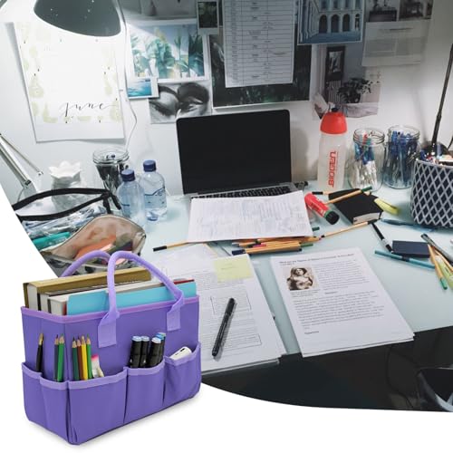 Cupohus Art Organizer Craft Storage Tote Bag with Pockets and Hadles, Oxford Fabric Carrying Caddy for Teacher, Officer, Artist, Students, Traveler, and more – Purple - Image 5